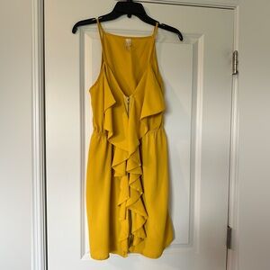 Yellow Ruffle Zipper Front Dress